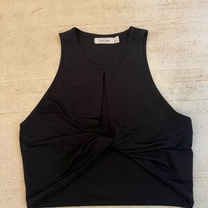 Glassons Black Cut Out Tie Front Crop Tank